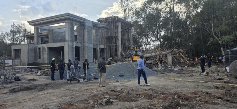 Emergency crews at Karen building collapse site in Nairobi