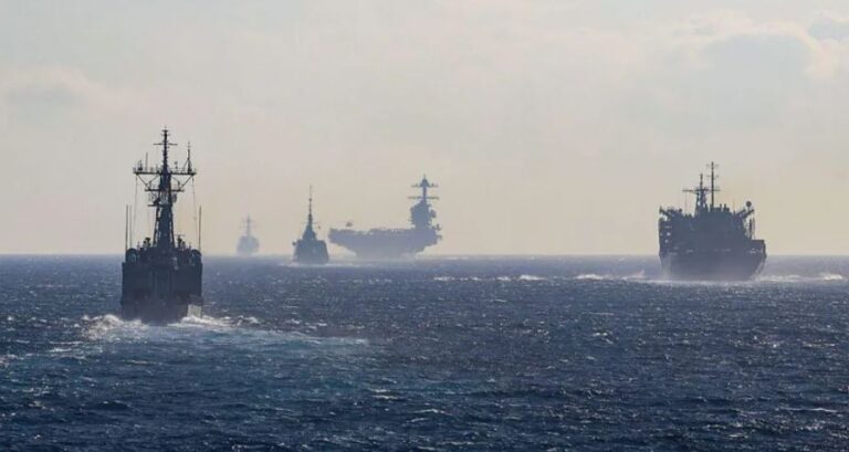 The US Navy destroyer USS Truxtun during operations at sea
